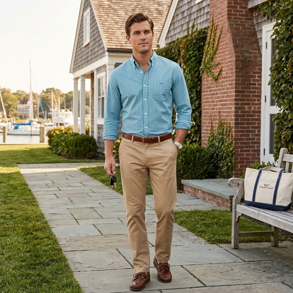 Vineyard Vines Mens Slim Fit Tucker Shirt Green Blue Plaid Whale Logo Large L